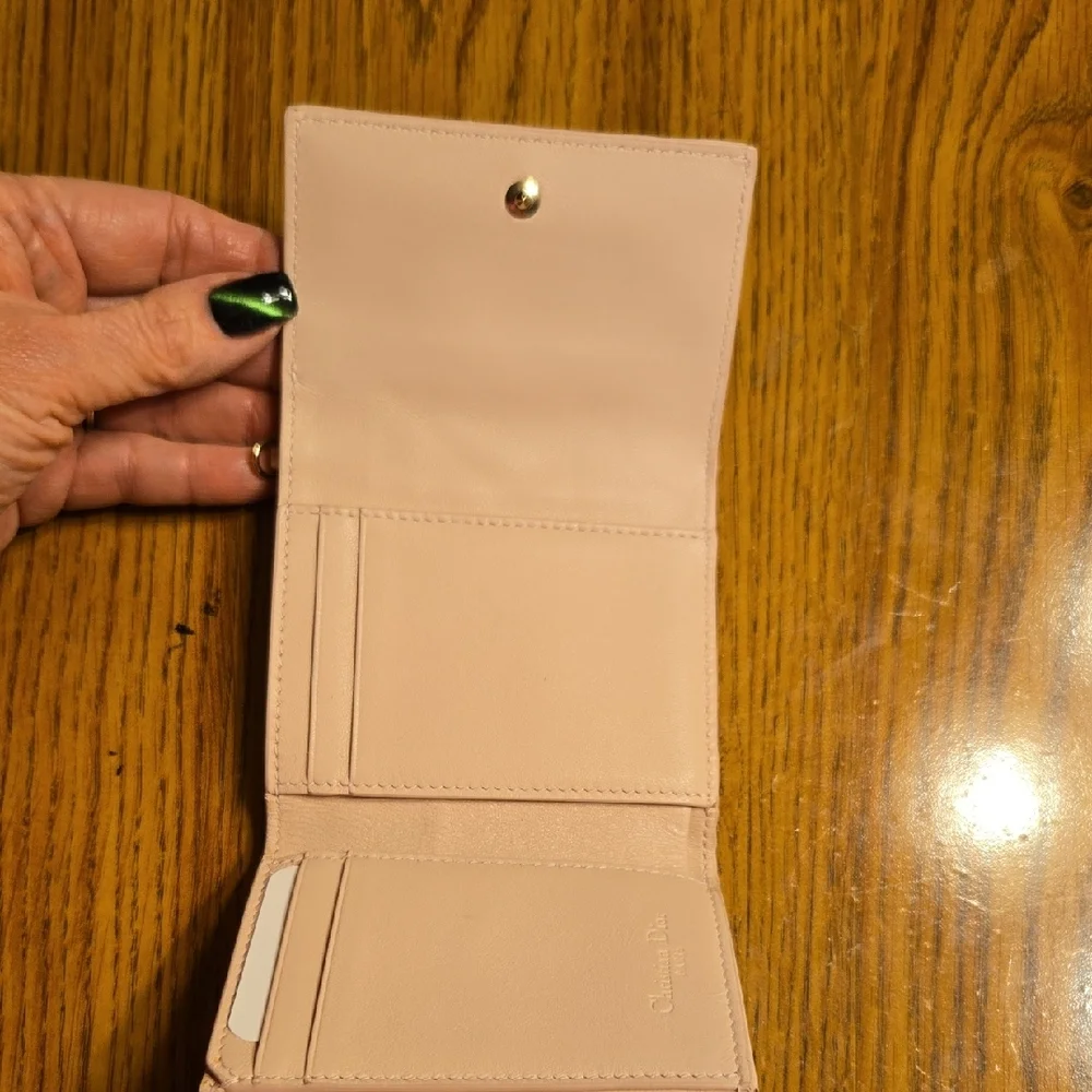Lady Dior(Like New)Lotus Cannage Lambskin Blush Pink Bifold Wallet